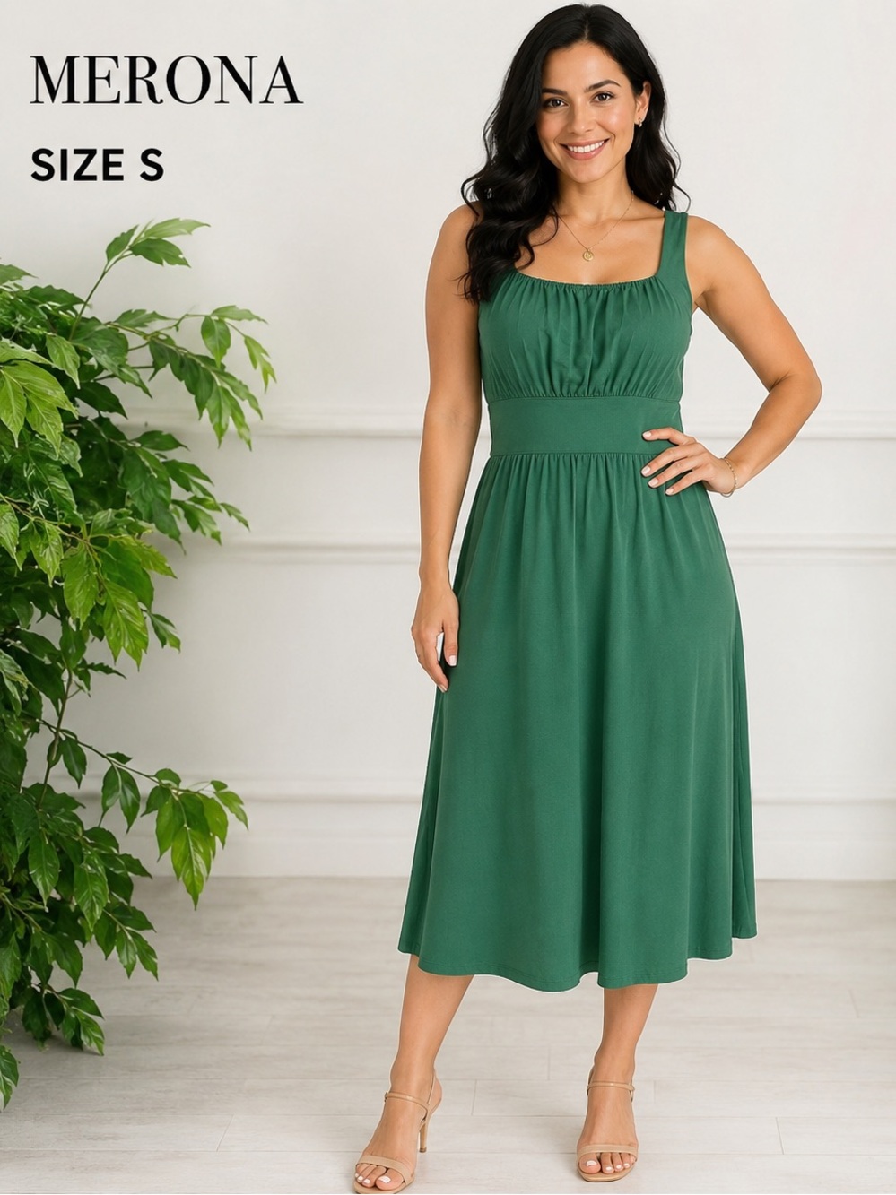MERONA Elegant Green Sleeveless fit & flare Dress/size S